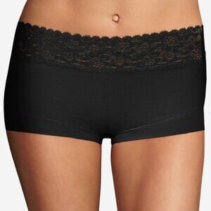 Maidenform Women's Dream Cotton Boyshort Panty with Lace in Black Size XL 2148